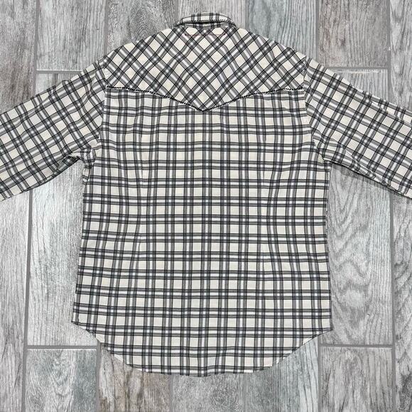Men's Black &‎ White Western Plaid Shirt Pearl Snaps size Large by Guess - Picture 6 of 11